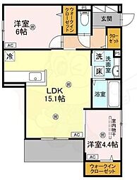 パサログランデ北長尾 1階2LDKの間取り