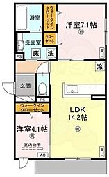 パサログランデ北長尾 1階2LDKの間取り