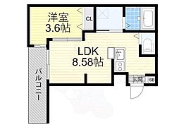 シーエムアンイースト 1階1LDKの間取り
