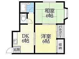 プレアール香ヶ丘 2DKの間取図画像