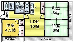 カーサ三国ケ丘 3LDKの間取図画像