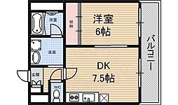 朝日プラザ堺 1DKの間取図画像