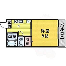 Nカレドニア堺 1Kの間取図画像