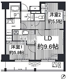 コスモグラン勝どき 4階2LDKの間取り