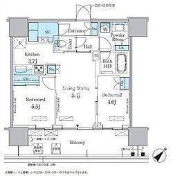 晴海フラッグ ポートビレッジ B棟（HARUMI FLAG） 15階2LDKの間取り