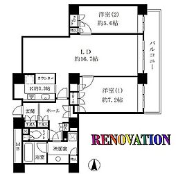リバーポイントタワー 33階2LDKの間取り