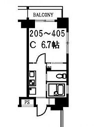 スカイコート月島 1階1Kの間取り