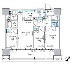 晴海フラッグ ポートビレッジ A棟（HARUMI FLAG） 4階3LDKの間取り