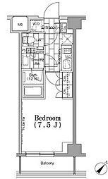 ワンルーフフラット月島 6階1Kの間取り