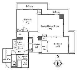 リバーシティ21イーストタワーズ10号棟 19階2LDKの間取り