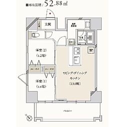 プライマル月島 2LDKの間取図画像