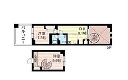 レジデンスシャルマン月島 2DKの間取図画像