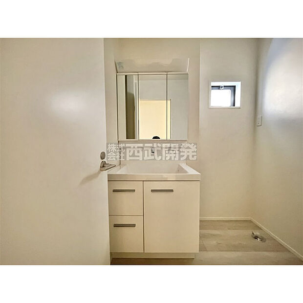 清潔感のある洗面化粧台で、朝の身だしなみをしっかりと。シャワーヘッドが付いているので、お掃除も簡単にできます。