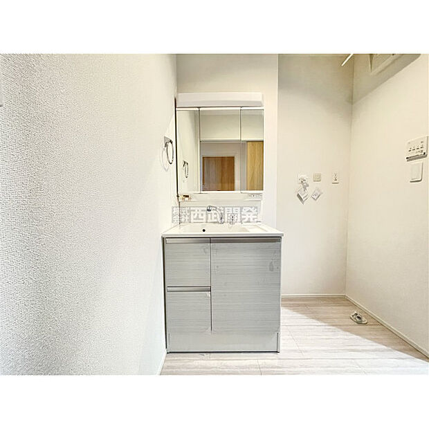 清潔感のある洗面化粧台で、朝の身だしなみをしっかりと。シャワーヘッドが付いているので、お掃除も簡単にできます。