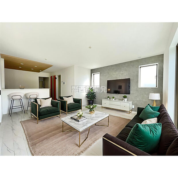 配置してある家具や小物はCGによるイメージです。柔らかな光が射し込む家族団らんのＬＤＫ