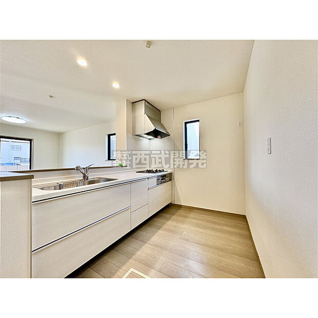 キッチンの蛇口には浄水機能が付いています。シャワーヘッドタイプなのでお掃除も楽になりますね。