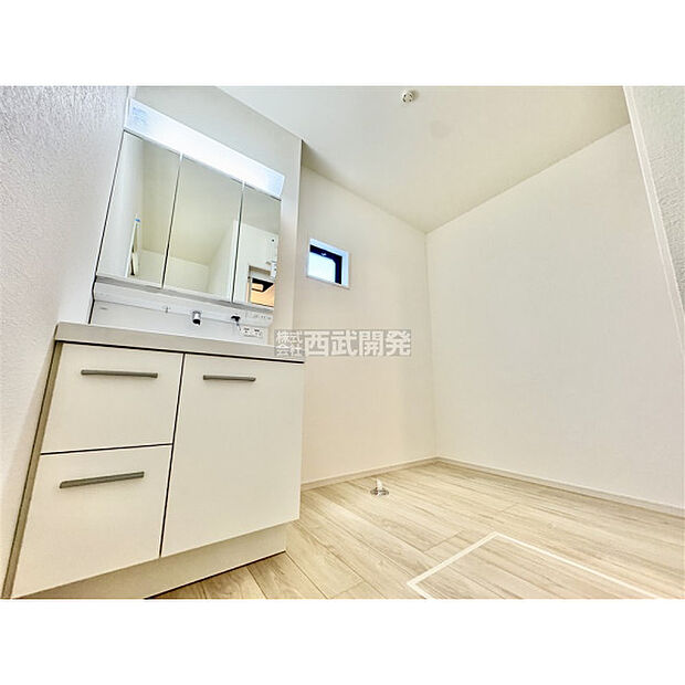 スタイリッシュな洗面化粧台です。全収納型のミラーキャビネットで細かいものもスッキリ収納できます。