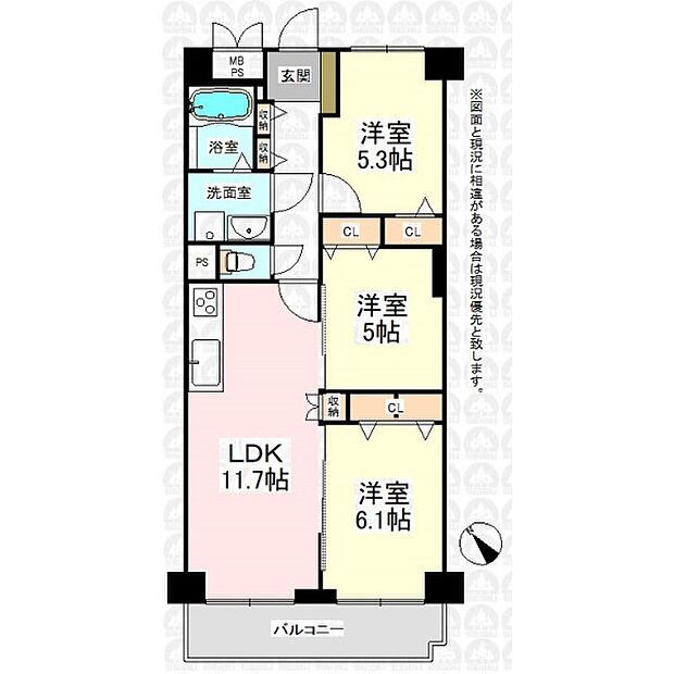 若葉グリーンプラザ参番館(3LDK) 3階の間取り