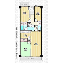 新狭山住宅B棟 3LDKの間取図画像