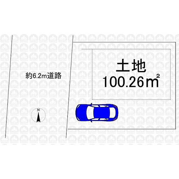 前面道路は6.2mあり駐車しやすそうです。実測図ではありません
