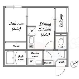 ブライト伏見 3階1DKの間取り