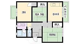 京都地下鉄東西線 太秦天神川駅 徒歩4分の賃貸マンション 2階3DKの間取り