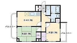 JR東海道・山陽本線 西大路駅 徒歩10分の賃貸マンション 2階2DKの間取り