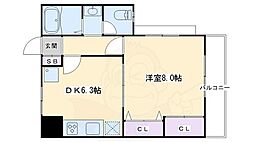 グランミュゼ北野 2階1DKの間取り