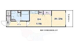 オリザ三条西洞院 2階1DKの間取り