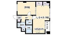 リエス西院 6階1LDKの間取り