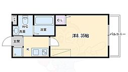 フラッティ千本下長者町 2階1Kの間取り