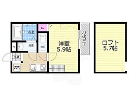 ロフティ四条大宮 2階1Kの間取り