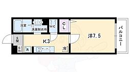 エミネンス西京極 1階1Kの間取り
