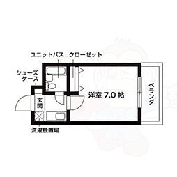 エステート朱雀 4階1Kの間取り
