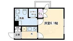 グレースアレイ西院 3階1Kの間取り