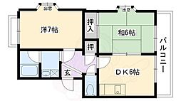 ピアレス千本 2階2DKの間取り