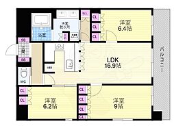 リーガル京都二条城前 4階3LDKの間取り