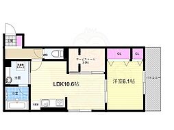 アロース　フェリス 2階1SLDKの間取り