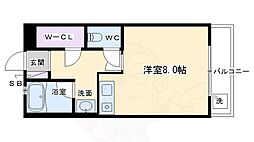 泉涌寺アビタシオン 1階ワンルームの間取り