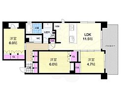 アバンエスパス烏丸御池 5階3LDKの間取り