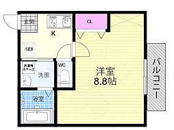 京阪本線 墨染駅 徒歩6分の賃貸マンション 3階1Kの間取り