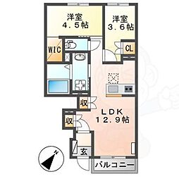コンフィー下在地 2LDKの間取図画像