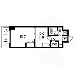 エス・キュート京都下鴨東 1DKの間取図画像