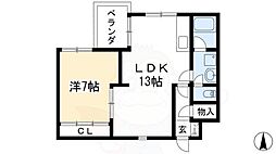ベルメゾン鴨川 1LDKの間取図画像