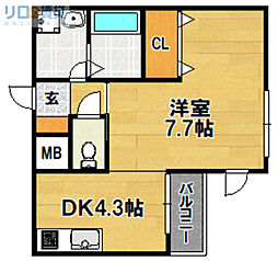 アズールパーク 3階1DKの間取り