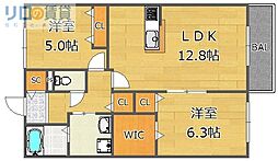 フォーシーズン 1階2LDKの間取り