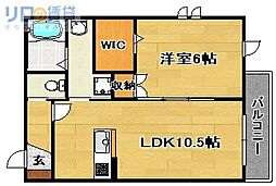 グランデレーヌ 3階1LDKの間取り