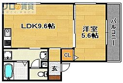 Jinパレス井高野 2階1LDKの間取り