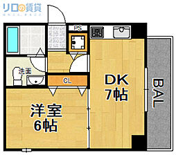 パレス東洋相川2号館 2階1DKの間取り