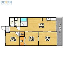 ハイツクワタ 6階3LDKの間取り
